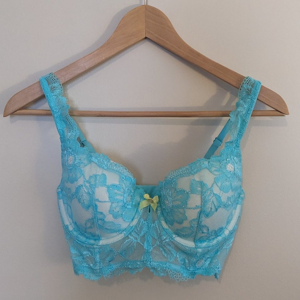 Victoria's Secret Blue 32D Unlined Bustier Size 32D with Sequins + 2 Pairs Panty